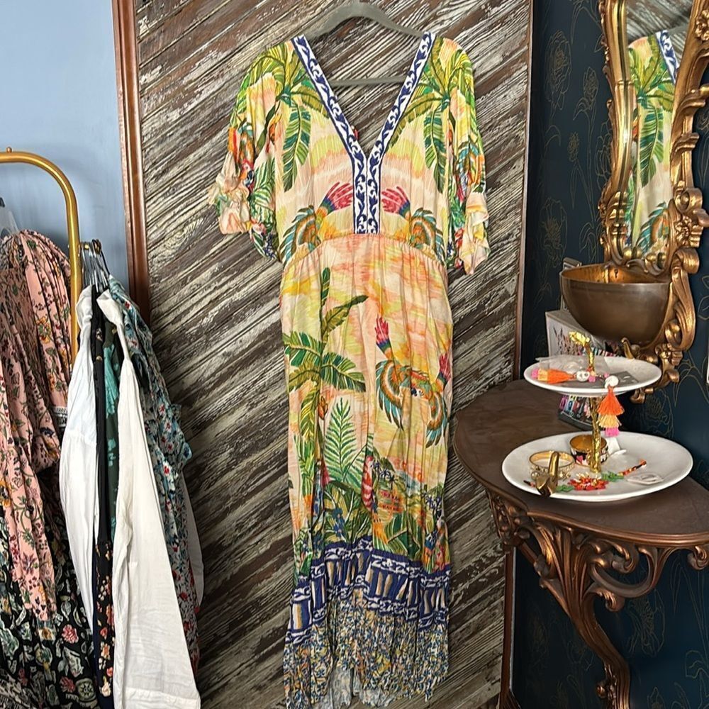 Farm Rio macaw 🦜 paradise puff sleeve maxi dress NWT - Picture 8 of 8